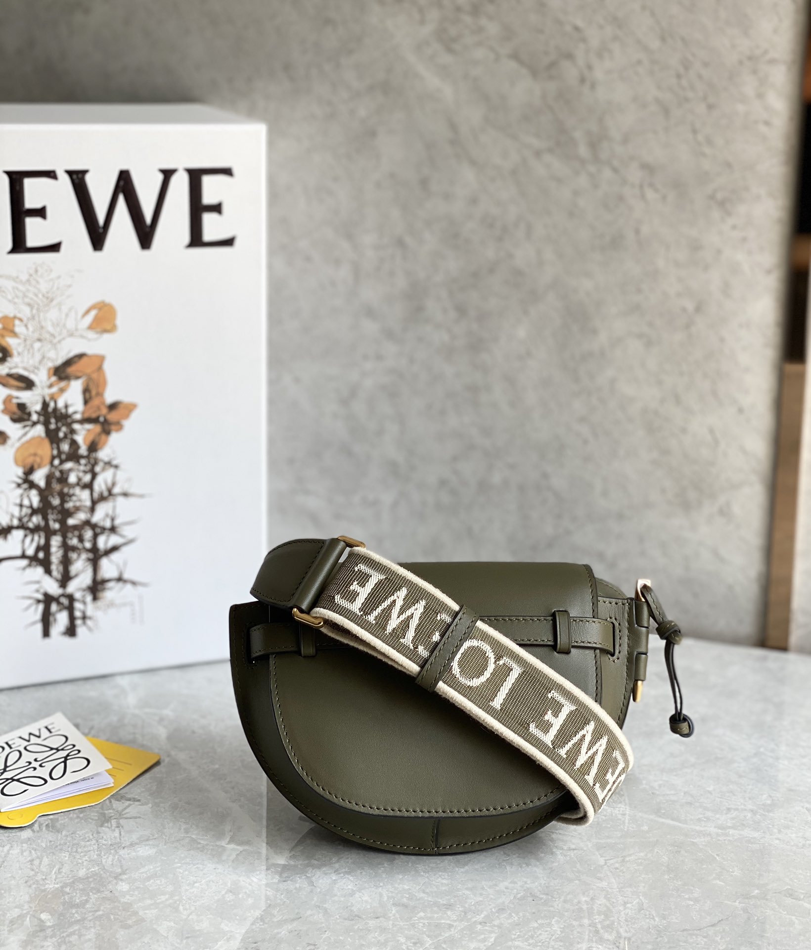 Loewe Mini Gate Dual Bag in Soft Calfskin and Jacquard Dark Green